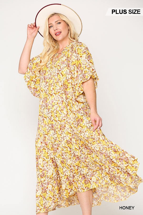Floral Frill Detail Flowy Maxi Dress With Neck Tie - Absolute Fashion 2020