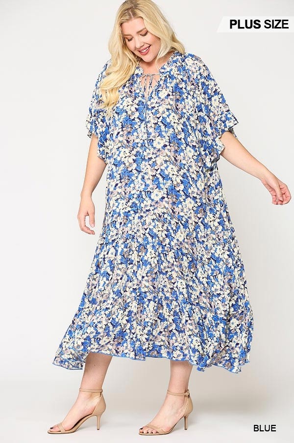 Floral Frill Detail Flowy Maxi Dress With Neck Tie - Absolute Fashion 2020