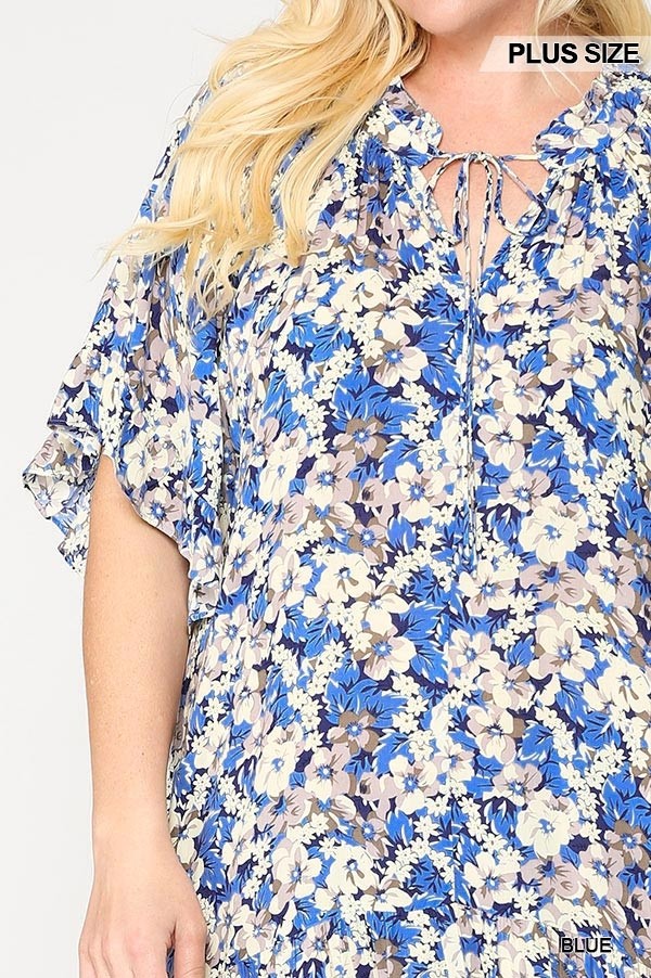 Floral Frill Detail Flowy Maxi Dress With Neck Tie - Absolute Fashion 2020