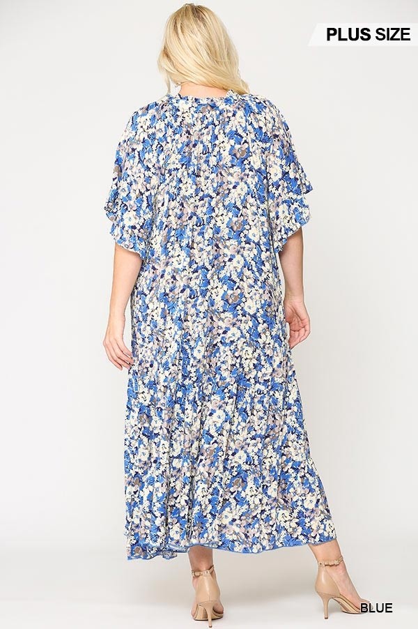 Floral Frill Detail Flowy Maxi Dress With Neck Tie - Absolute Fashion 2020