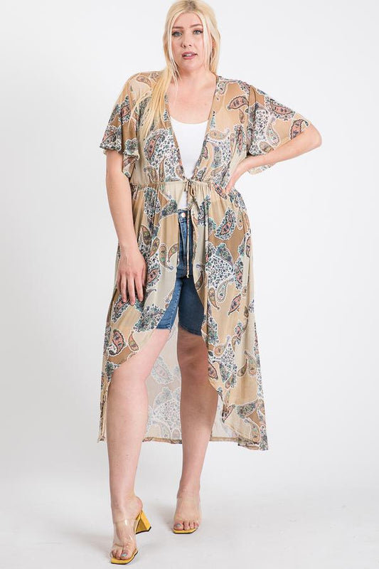 Short Sleeves Long-line Printed Mesh Open Cardigan - Absolute Fashion 2020
