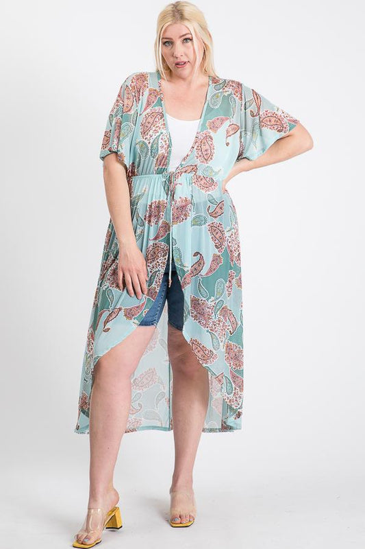 Short Sleeves Long-line Printed Mesh Open Cardigan - Absolute Fashion 2020