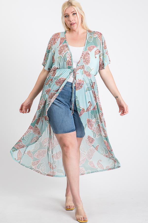 Short Sleeves Long-line Printed Mesh Open Cardigan - Absolute Fashion 2020