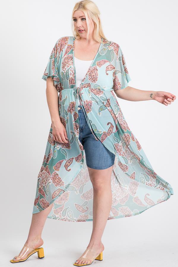 Short Sleeves Long-line Printed Mesh Open Cardigan - Absolute Fashion 2020