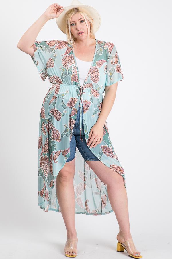 Short Sleeves Long-line Printed Mesh Open Cardigan - Absolute Fashion 2020