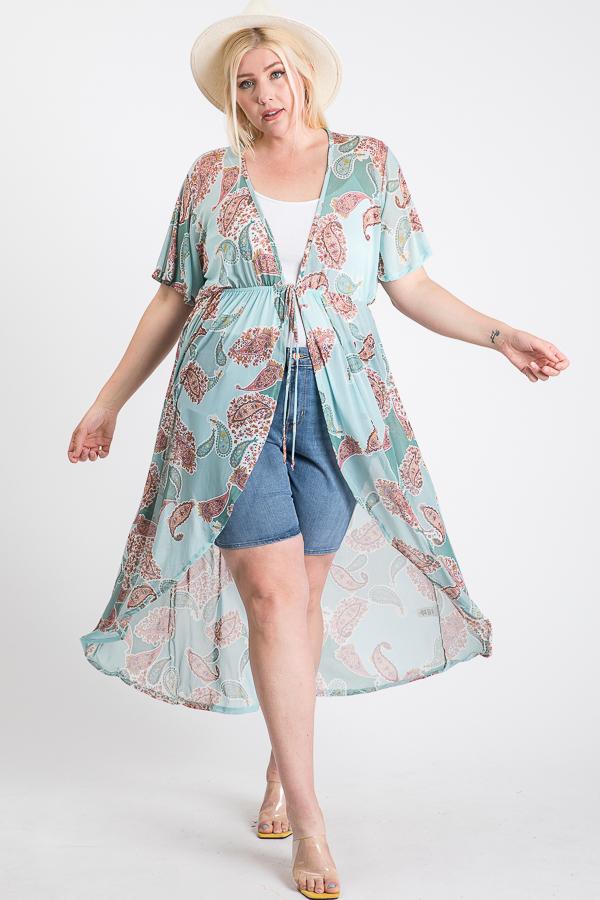 Short Sleeves Long-line Printed Mesh Open Cardigan - Absolute Fashion 2020