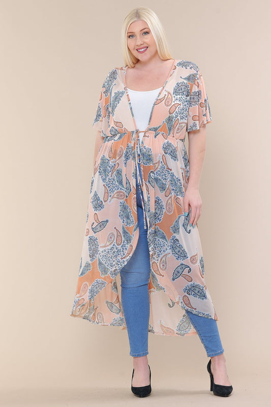 Short Sleeves Long-line Printed Mesh Open Cardigan - Absolute Fashion 2020