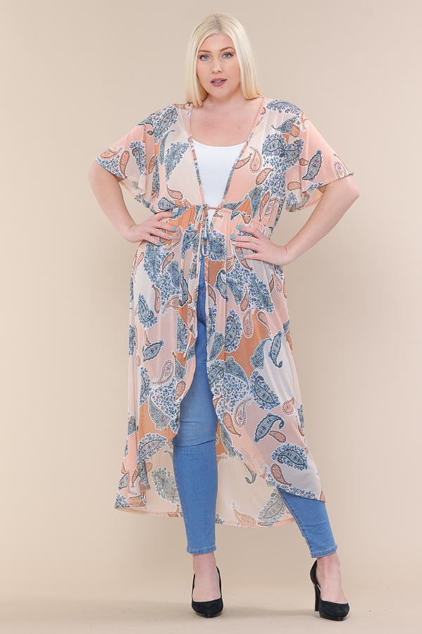 Short Sleeves Long-line Printed Mesh Open Cardigan - Absolute Fashion 2020
