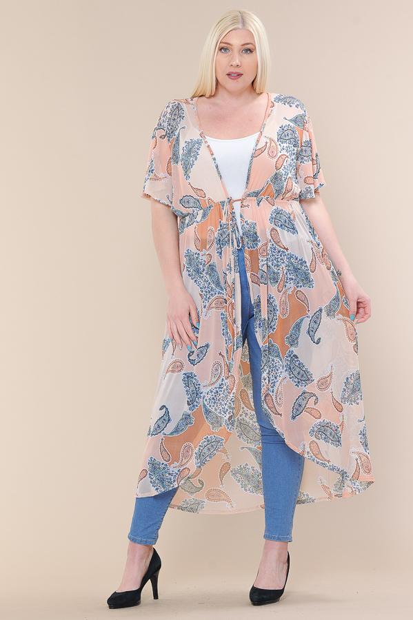 Short Sleeves Long-line Printed Mesh Open Cardigan - Absolute Fashion 2020