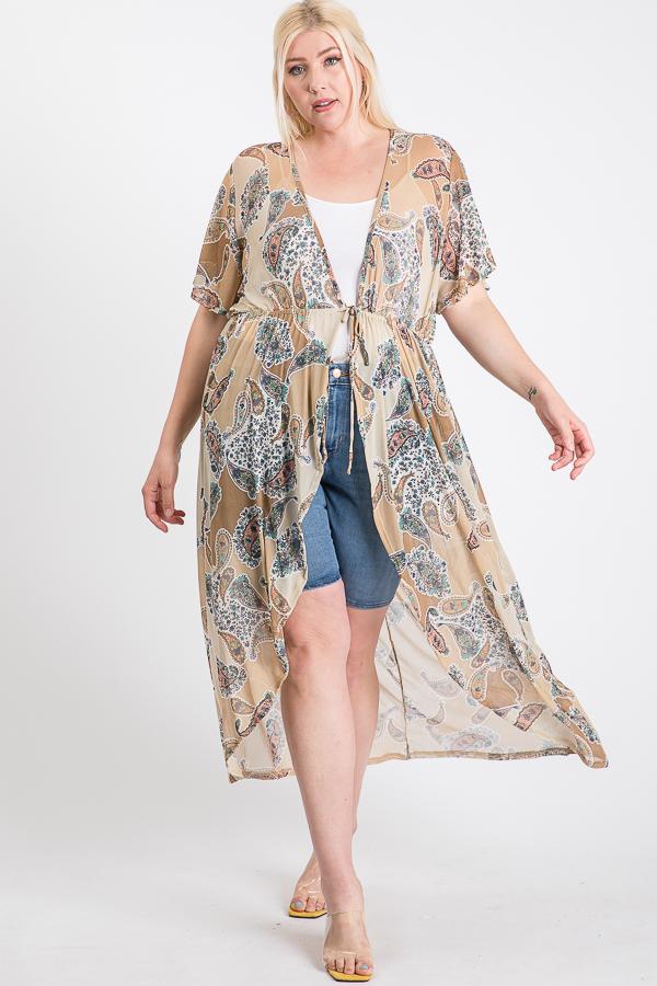 Short Sleeves Long-line Printed Mesh Open Cardigan - Absolute Fashion 2020