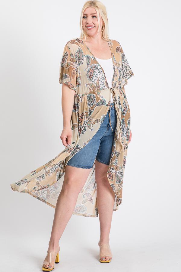 Short Sleeves Long-line Printed Mesh Open Cardigan - Absolute Fashion 2020
