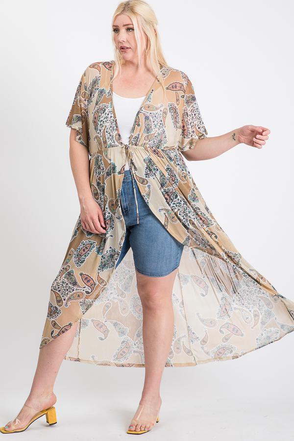 Short Sleeves Long-line Printed Mesh Open Cardigan - Absolute Fashion 2020