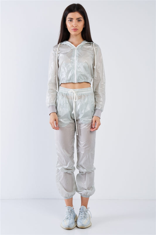 Grey Active Wear Nylon Sweatsuit Set - Absolute Fashion 2020