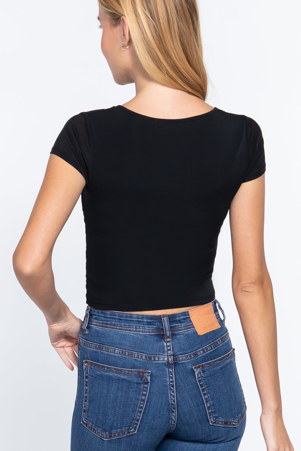 Short Slv Shirring Mesh Knit Top - Absolute Fashion 2020