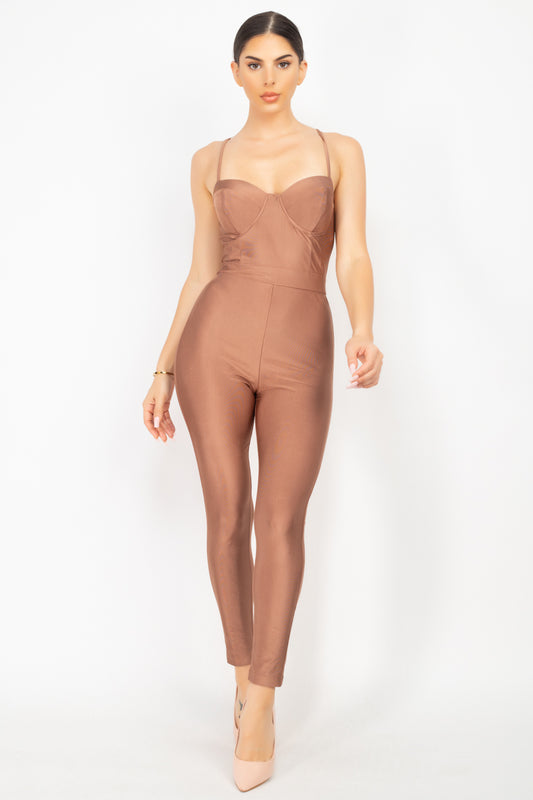 Solid Skinny Cinched Sweetheart Jumpsuit - Absolute Fashion 2020