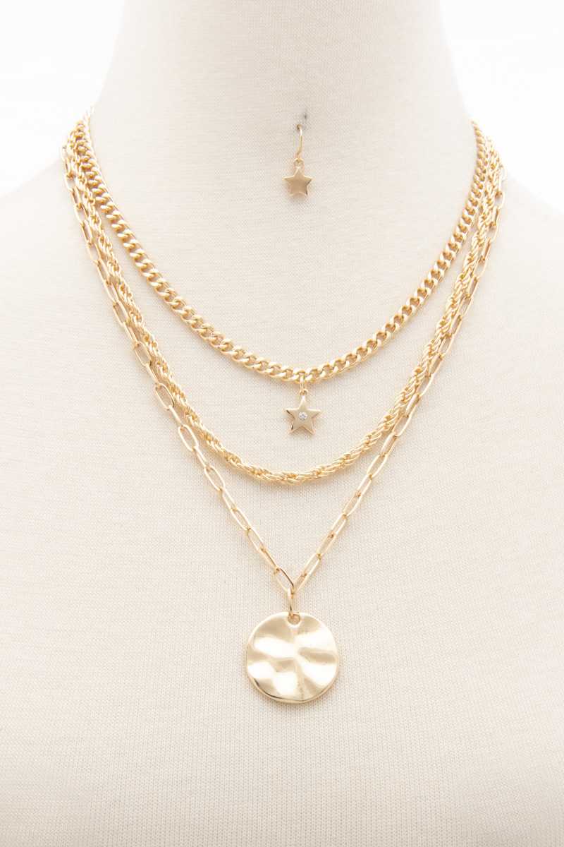 Hammered Disc Star Charm Layered Neclace - Absolute Fashion 2020