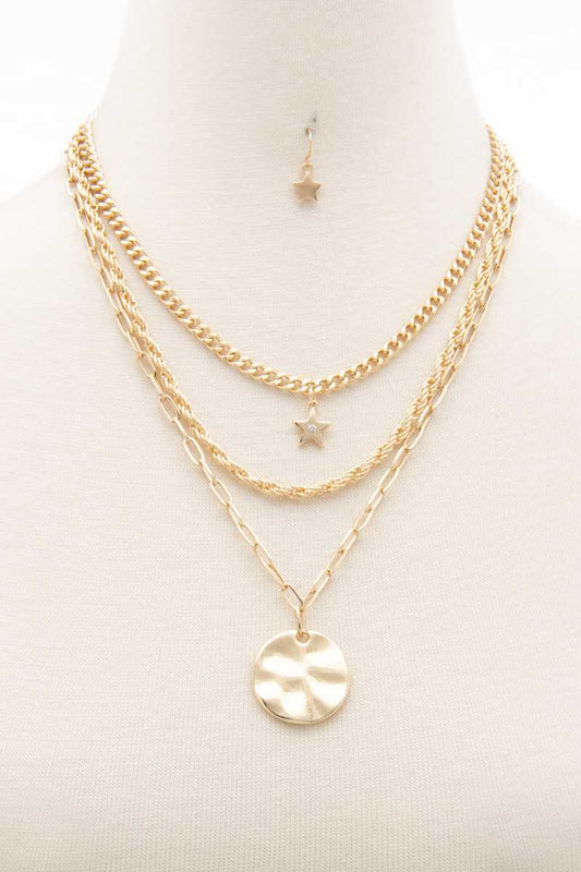Hammered Disc Star Charm Layered Neclace - Absolute Fashion 2020