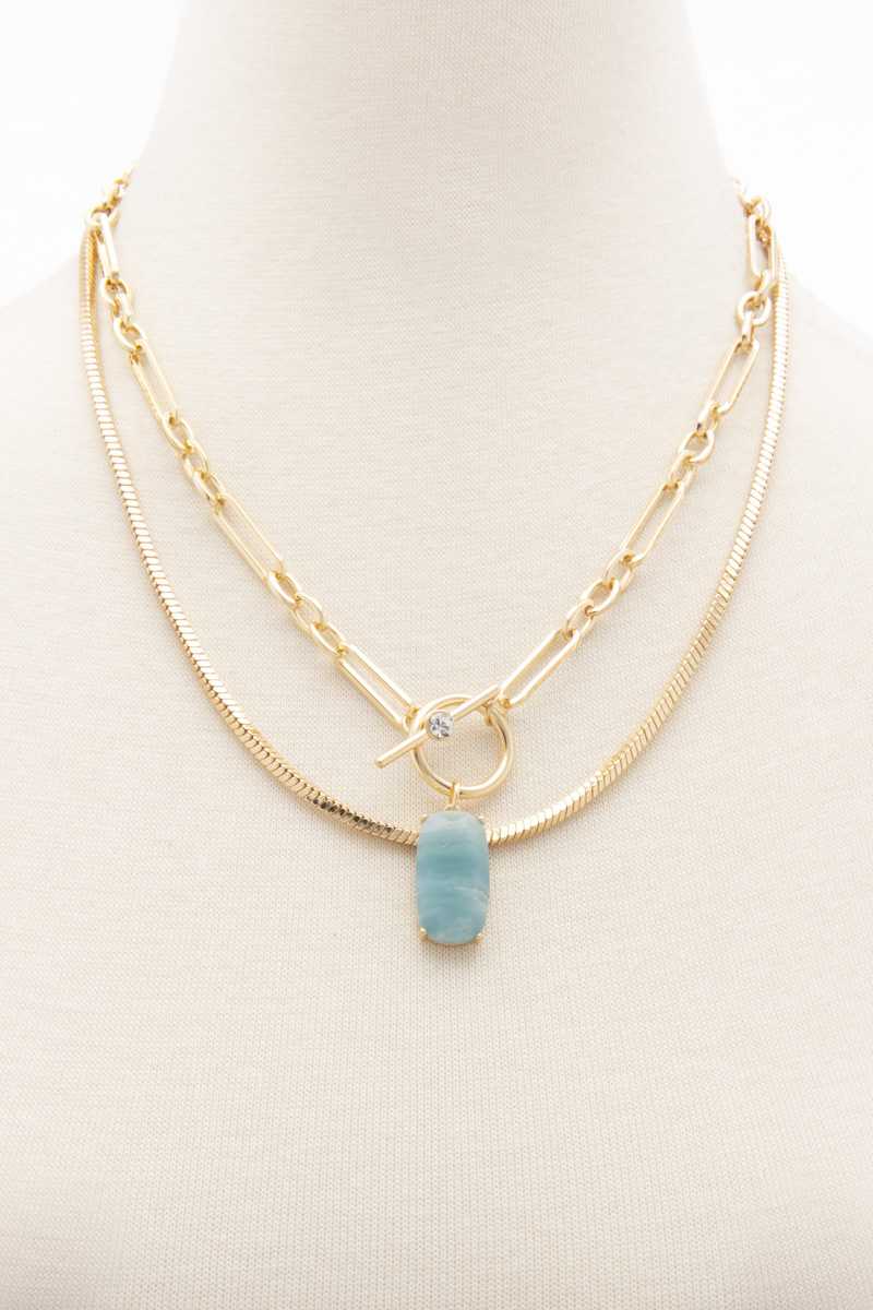 Oval Stone Toggle Clasp Layered Necklace - Absolute Fashion 2020
