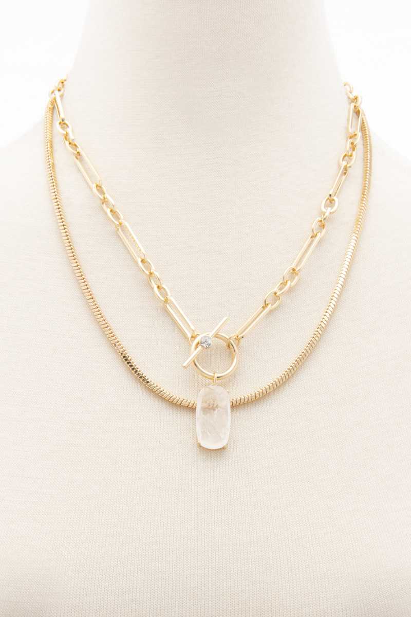 Oval Stone Toggle Clasp Layered Necklace - Absolute Fashion 2020