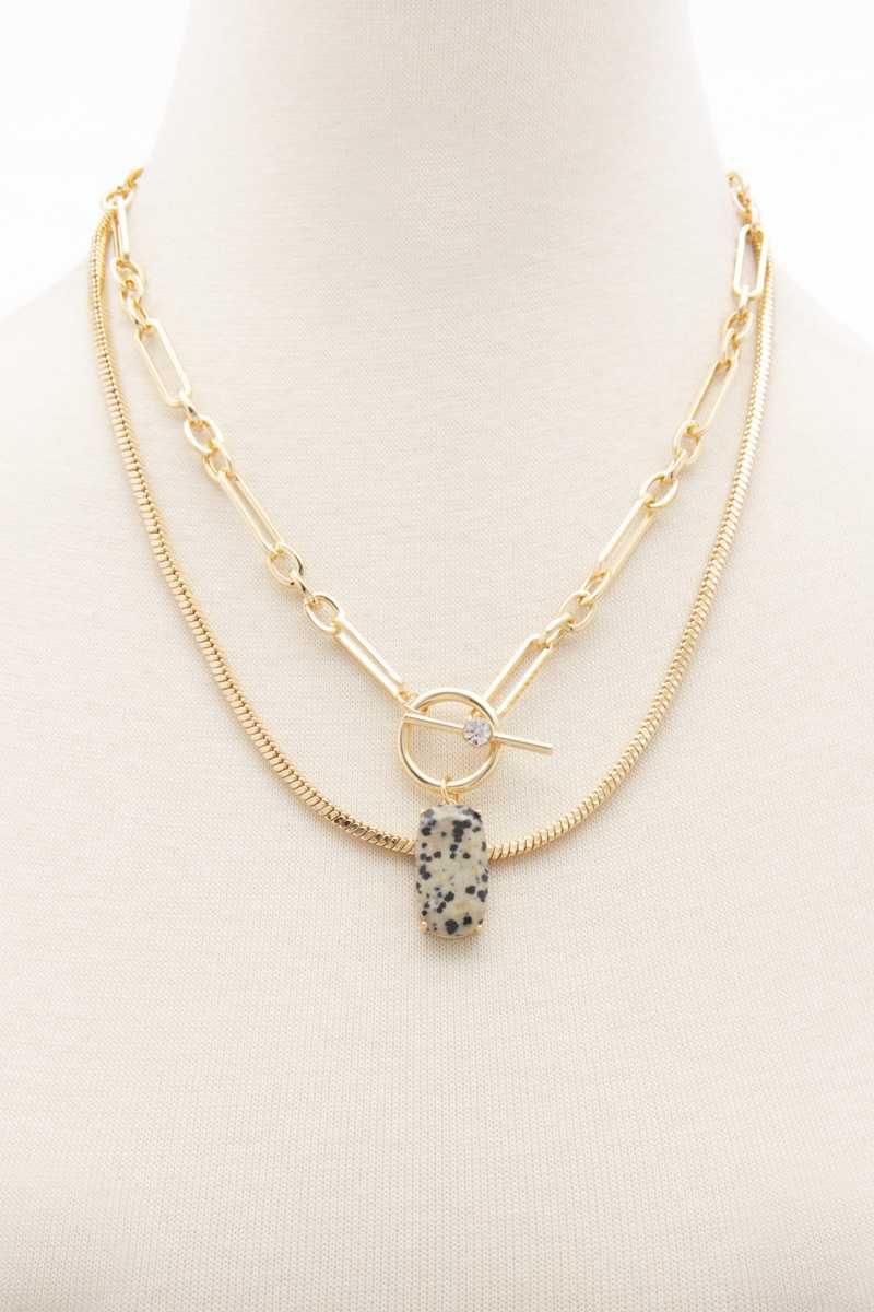 Oval Stone Toggle Clasp Layered Necklace - Absolute Fashion 2020