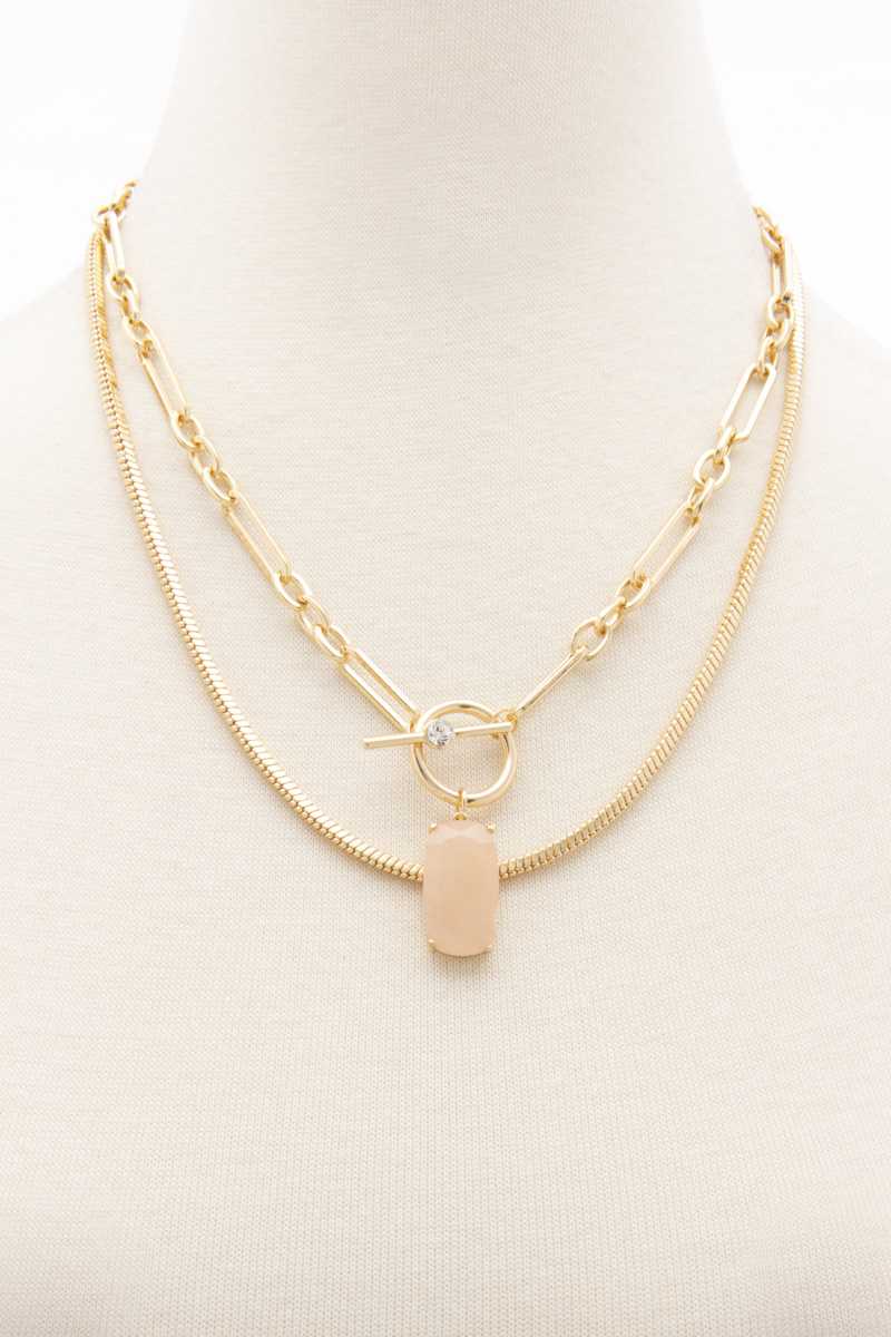 Oval Stone Toggle Clasp Layered Necklace - Absolute Fashion 2020