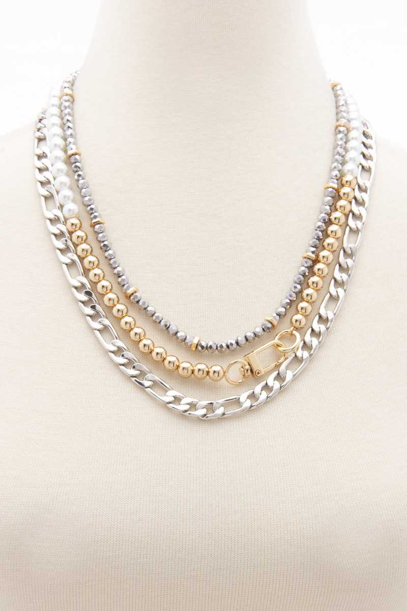 Two Tone Figaro Ball Link Layered Necklace - Absolute Fashion 2020