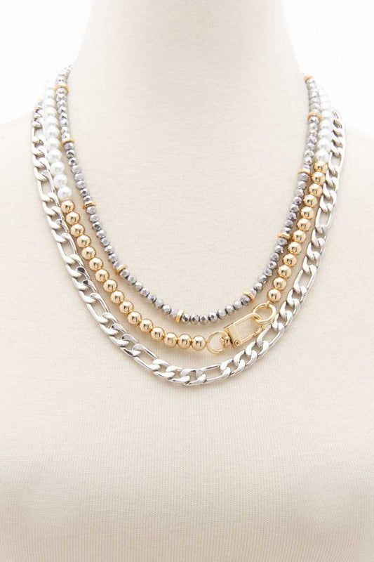 Two Tone Figaro Ball Link Layered Necklace - Absolute Fashion 2020
