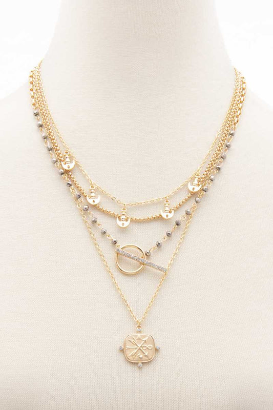 Square Shape Toggle Beaded Layered Necklace - Absolute Fashion 2020