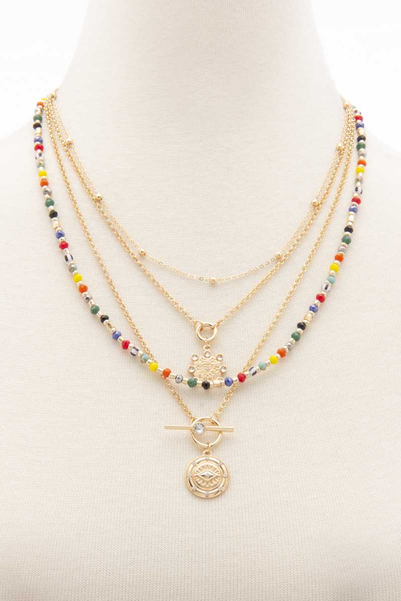 Evil Eye Charm Seed Bead Layered Necklace - Absolute Fashion 2020