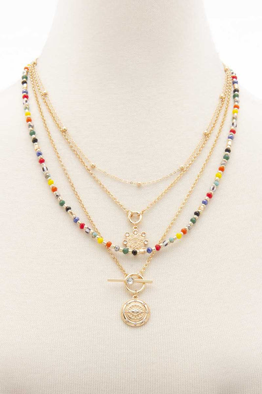 Evil Eye Charm Seed Bead Layered Necklace - Absolute Fashion 2020