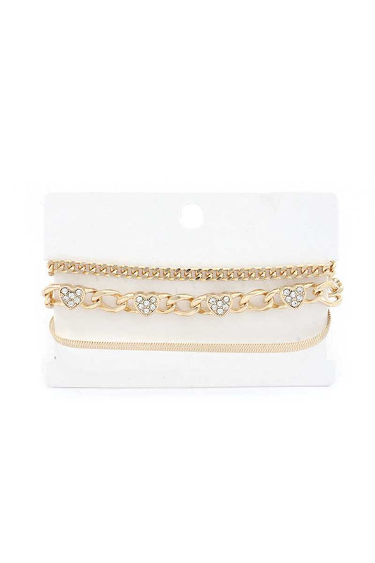Heart Link Metal Bracelet Set - Absolute Fashion 2020