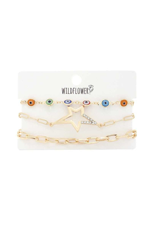Star Evil Charm Oval Link Metal Bracelet Set - Absolute Fashion 2020