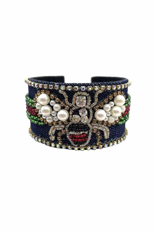 Seed Bead Pearl Stone Stud Bee Wide Cuff Bracelet - Absolute Fashion 2020