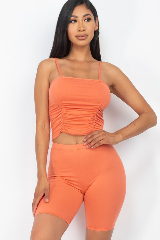 Camisole Ruched Sleeveless Top & Biker Shorts Set - Absolute Fashion 2020
