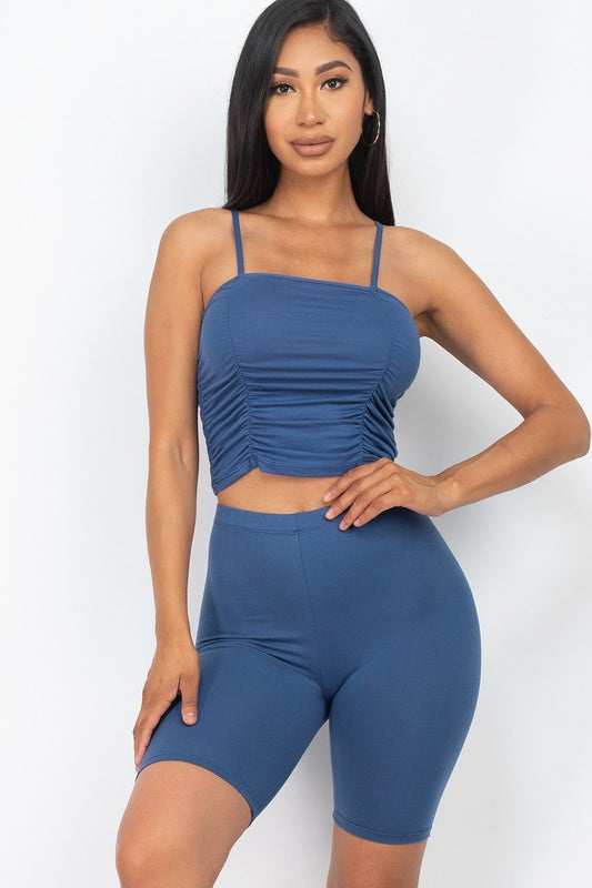 Camisole Ruched Sleeveless Top & Biker Shorts Set - Absolute Fashion 2020