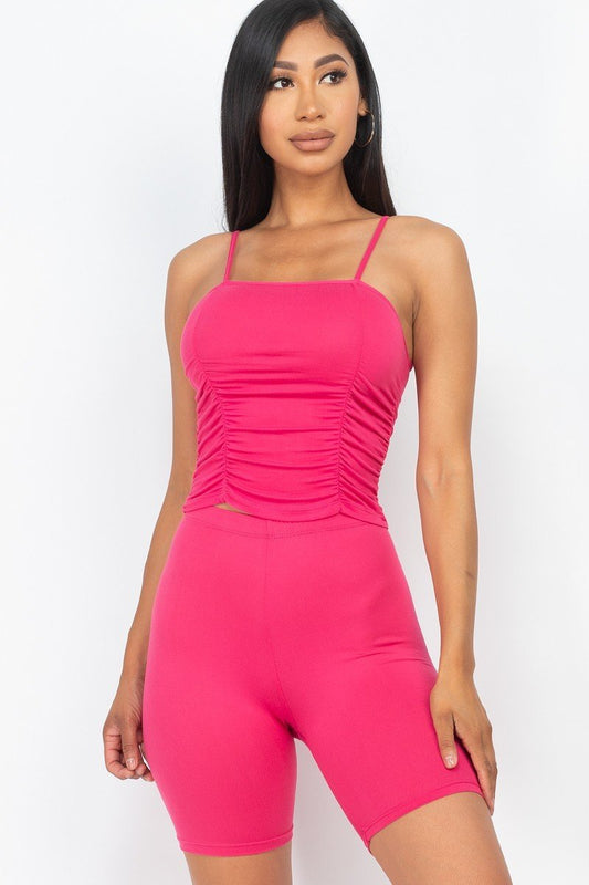 Camisole Ruched Sleeveless Top & Biker Shorts Set - Absolute Fashion 2020