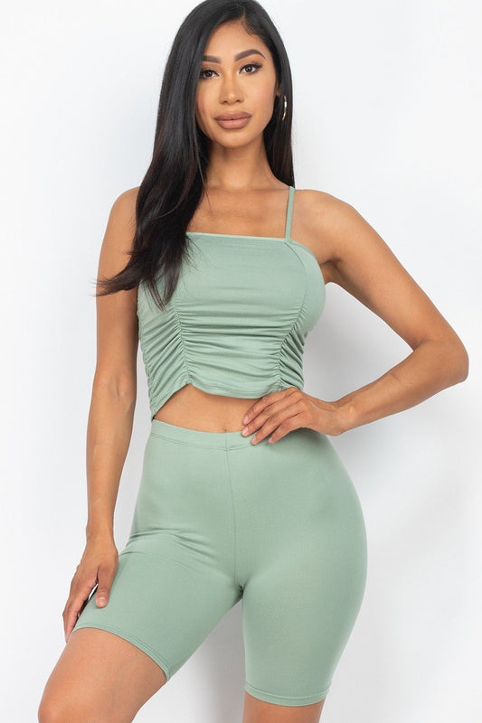 Camisole Ruched Sleeveless Top & Biker Shorts Set - Absolute Fashion 2020