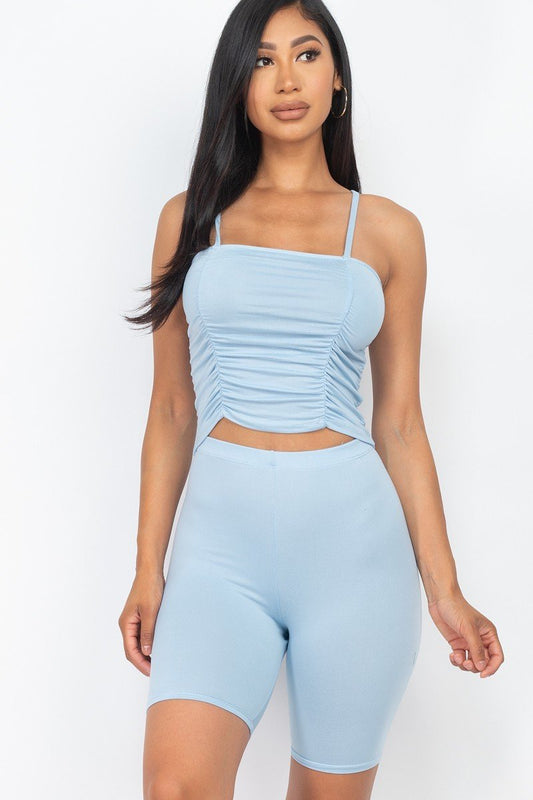 Camisole Ruched Sleeveless Top & Biker Shorts Set - Absolute Fashion 2020