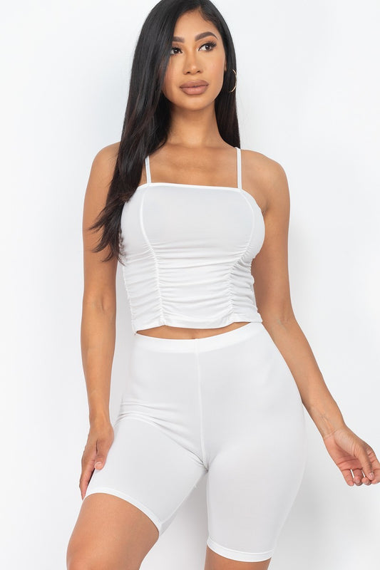 Camisole Ruched Sleeveless Top & Biker Shorts Set - Absolute Fashion 2020