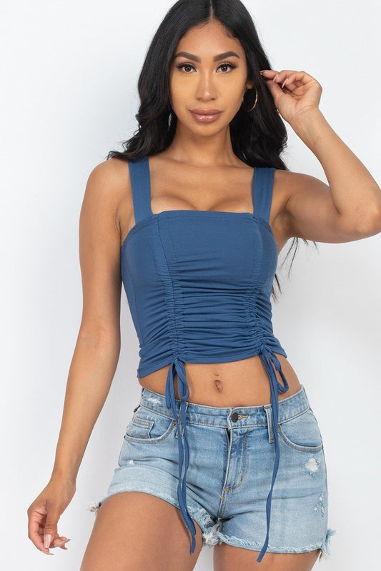 Adjustable Front Ruched With String Square Neck Crop Tops - Absolute Fashion 2020