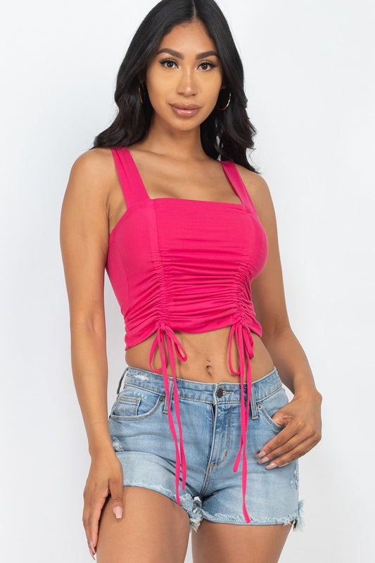 Adjustable Front Ruched With String Square Neck Crop Tops - Absolute Fashion 2020