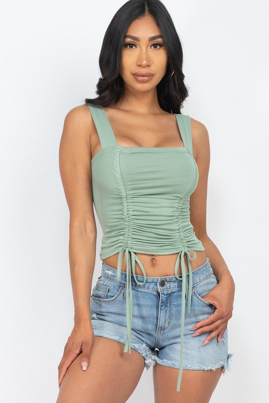 Adjustable Front Ruched With String Square Neck Crop Tops - Absolute Fashion 2020