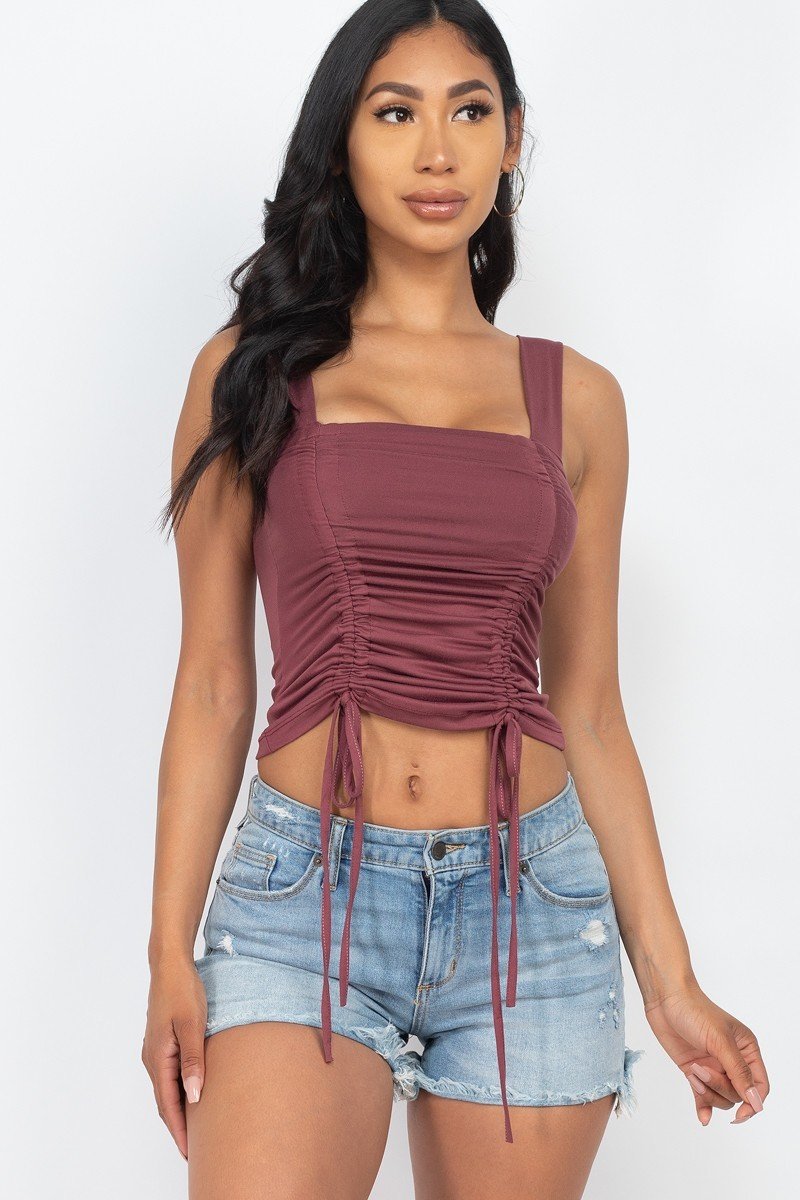Adjustable Front Ruched With String Square Neck Crop Tops - Absolute Fashion 2020
