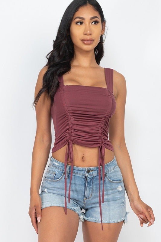Adjustable Front Ruched With String Square Neck Crop Tops - Absolute Fashion 2020