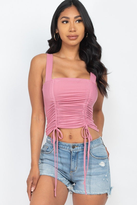 Adjustable Front Ruched With String Square Neck Crop Tops - Absolute Fashion 2020