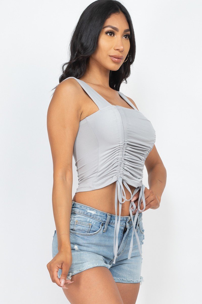 Adjustable Front Ruched With String Square Neck Crop Tops - Absolute Fashion 2020