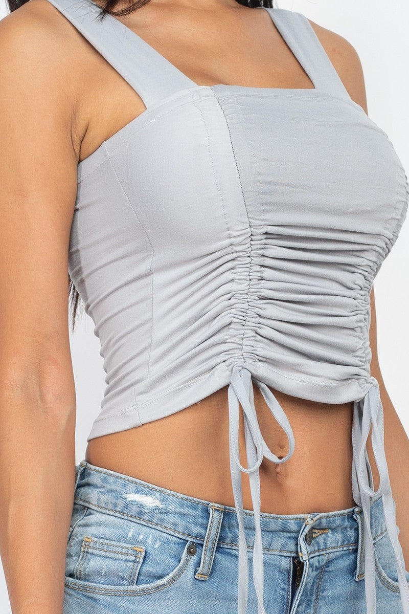 Adjustable Front Ruched With String Square Neck Crop Tops - Absolute Fashion 2020