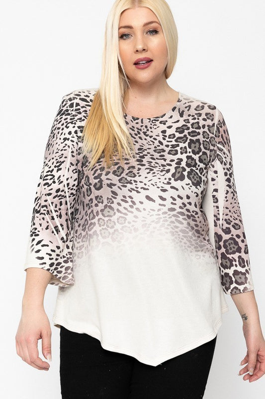 Cheetah Print Top Featuring A Round Neckline And 3/4 Bell Sleeves - Absolute Fashion 2020