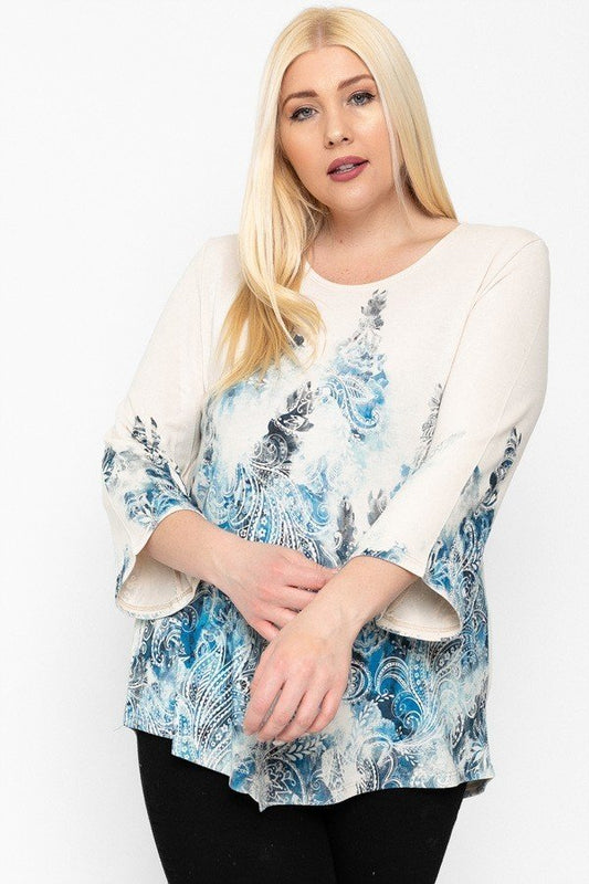 Cheetah Print Top Featuring A Round Neckline And 3/4 Bell Sleeves - Absolute Fashion 2020