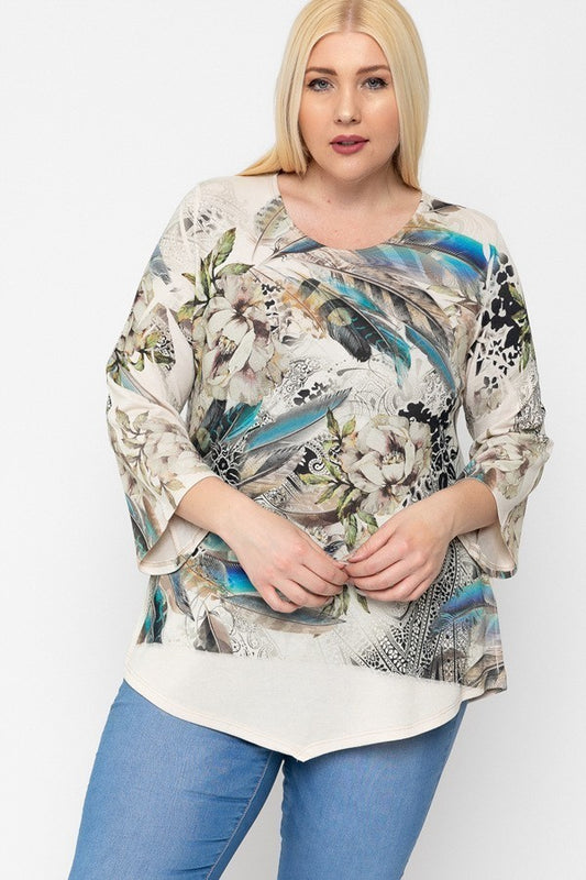 Cheetah Print Top Featuring A Round Neckline And 3/4 Bell Sleeves - Absolute Fashion 2020